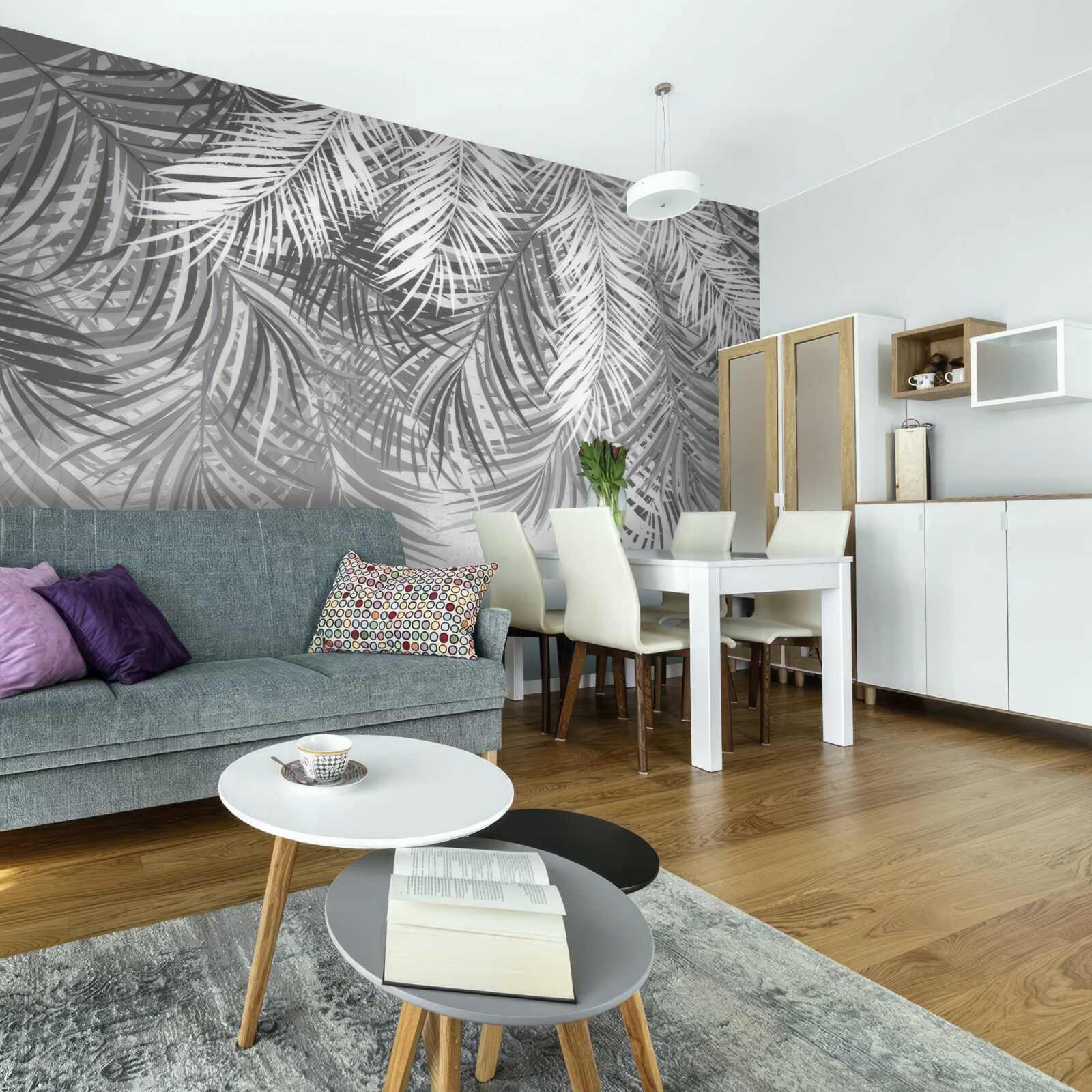 Фотошпалери звисаюча папороть у відтінках білого та сірого