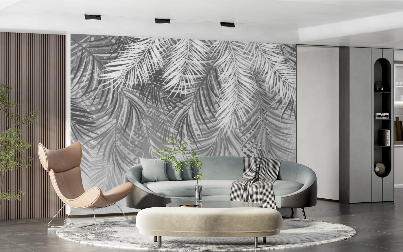 Фотошпалери звисаюча папороть у відтінках білого та сірого