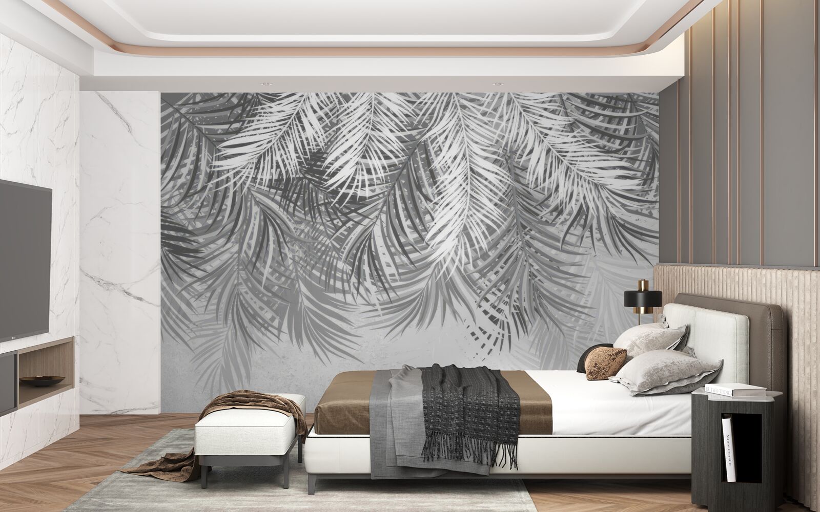 Фотошпалери звисаюча папороть у відтінках білого та сірого