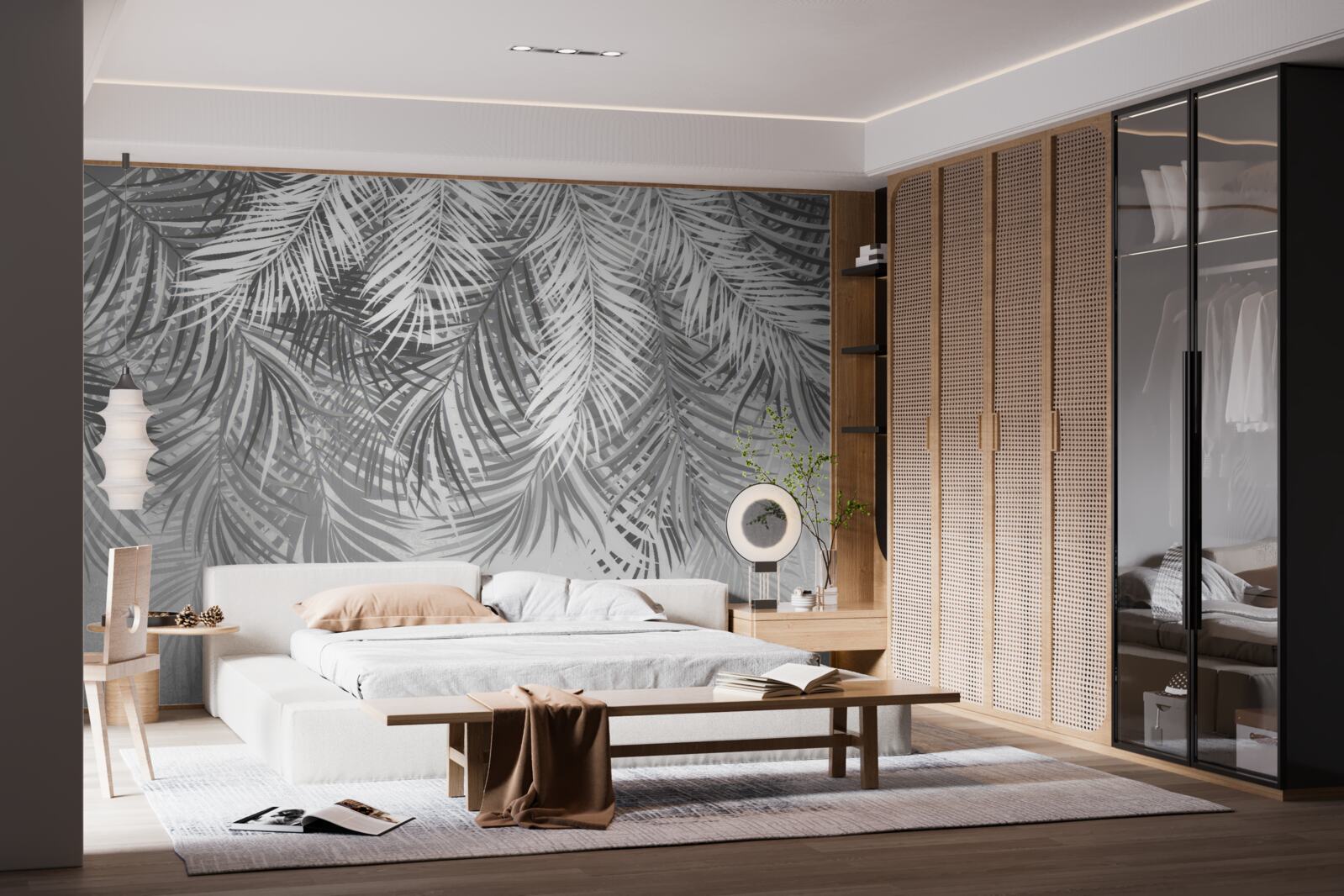 Фотошпалери звисаюча папороть у відтінках білого та сірого