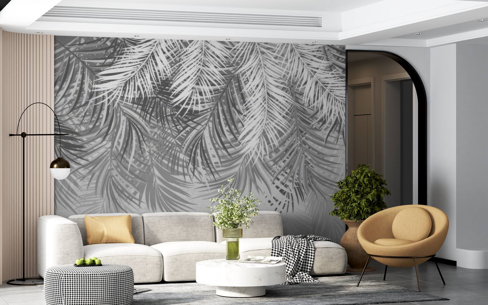 Фотошпалери звисаюча папороть у відтінках білого та сірого