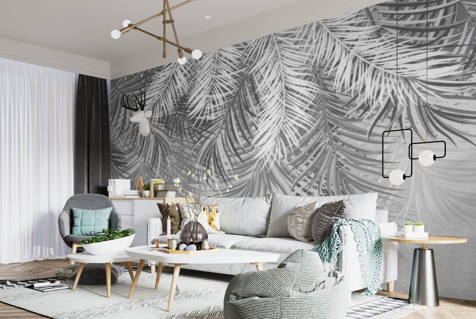 Фотошпалери звисаюча папороть у відтінках білого та сірого