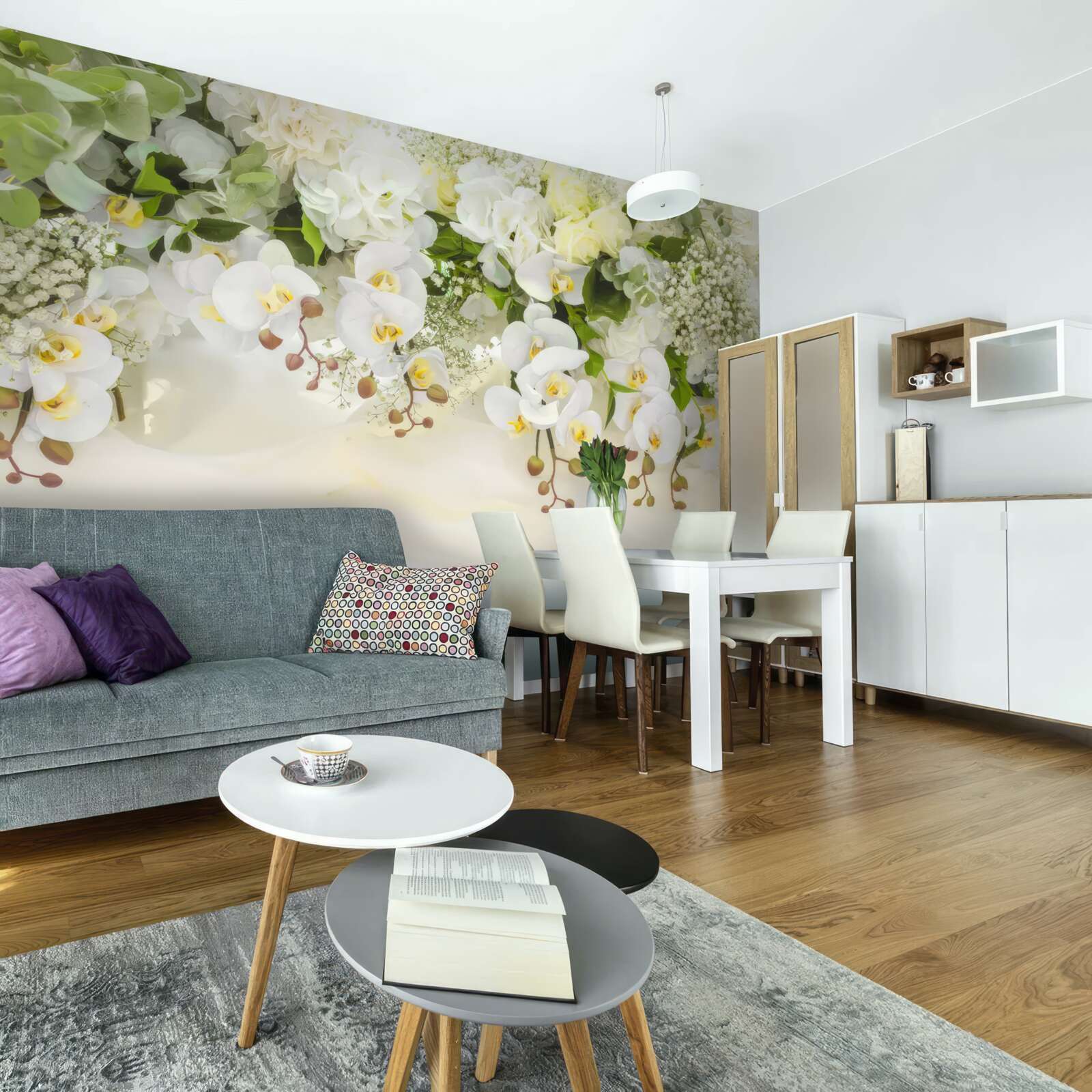 Фотошпалери білі орхідеї звисають