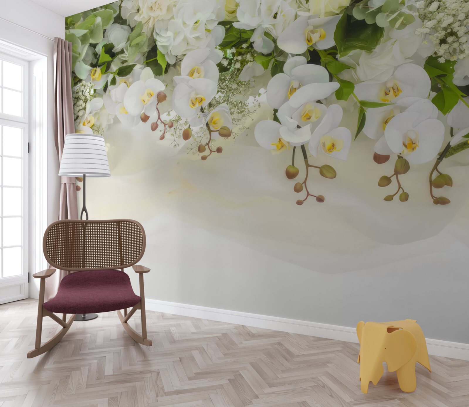 Фотошпалери білі орхідеї звисають