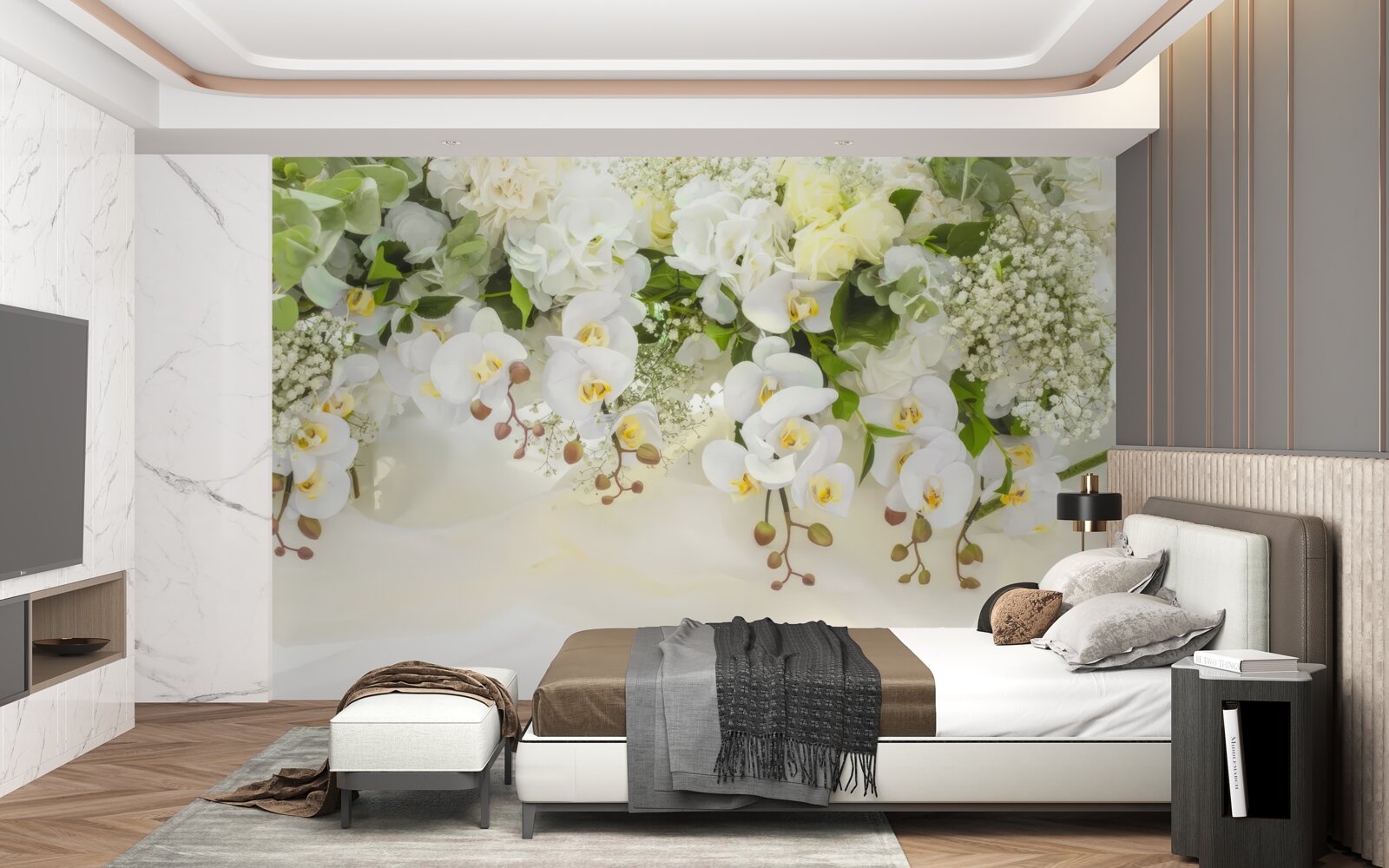 Фотошпалери білі орхідеї звисають