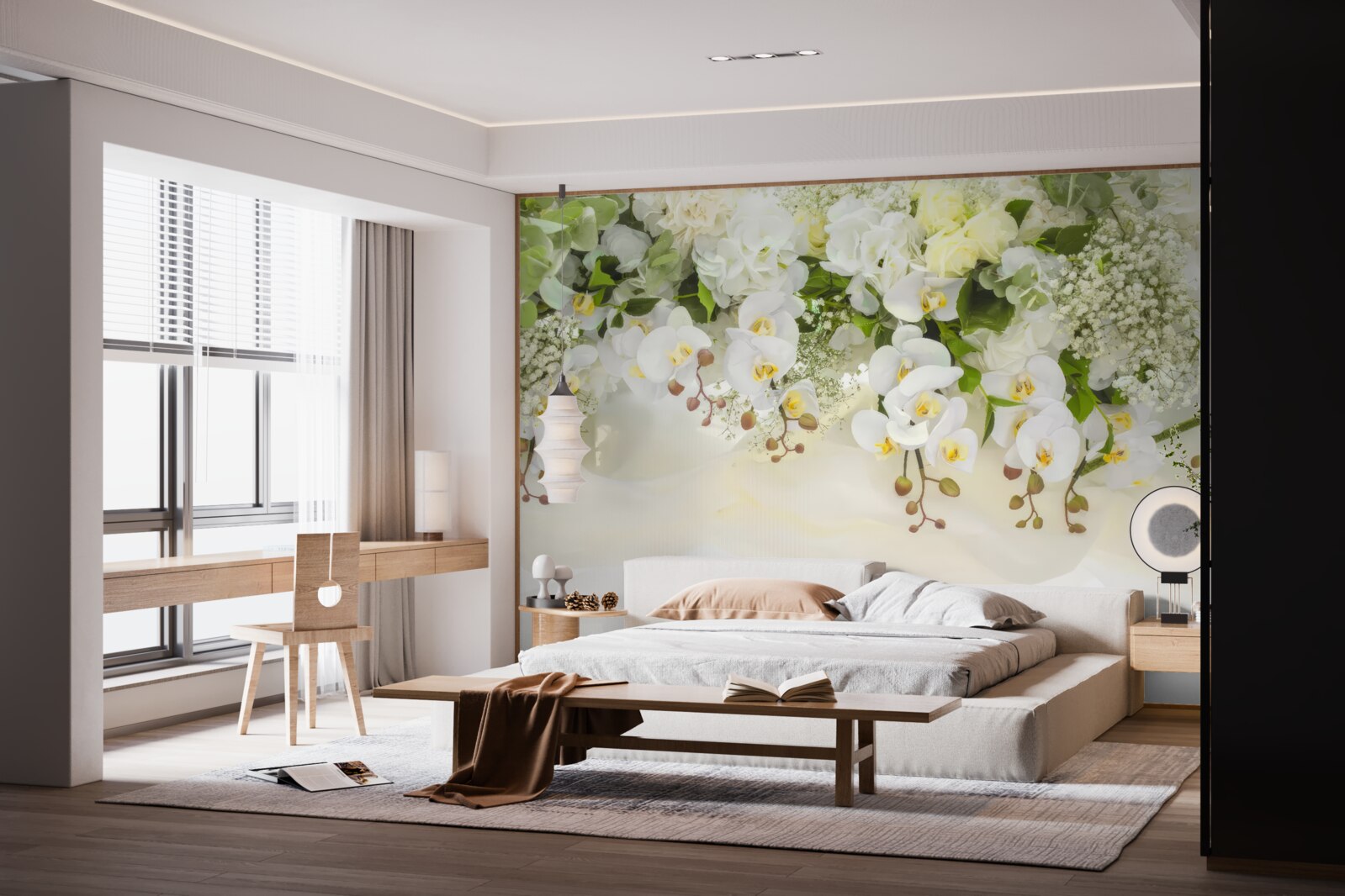 Фотошпалери білі орхідеї звисають