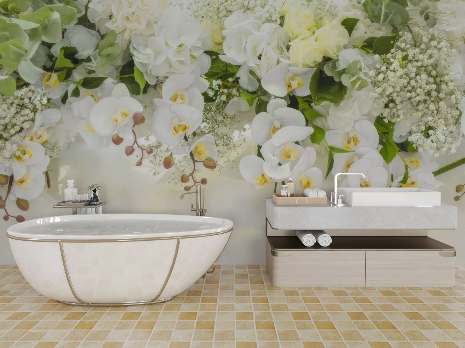 Фотошпалери білі орхідеї звисають