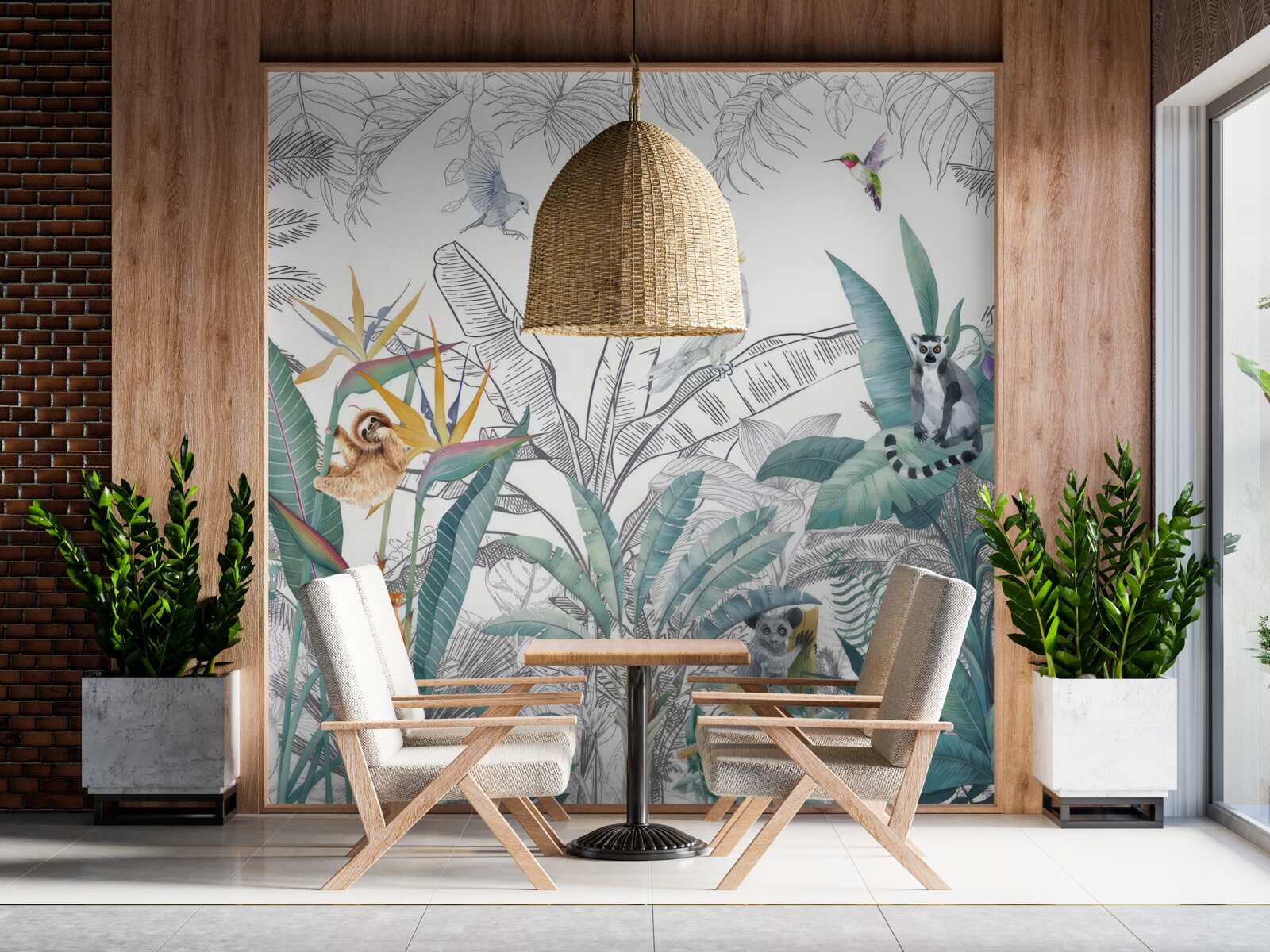 Фотошпалери птахи та тварини на різноманітному листі