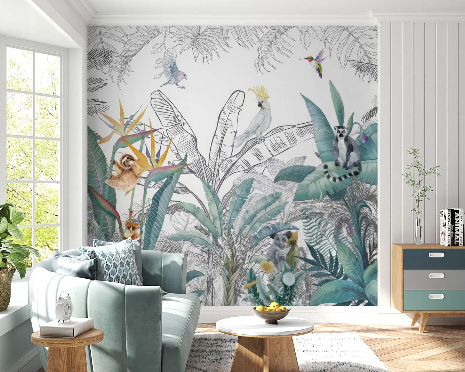 Фотошпалери птахи та тварини на різноманітному листі