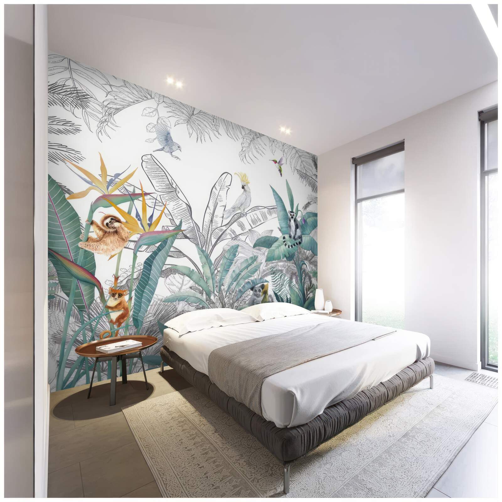 Фотошпалери птахи та тварини на різноманітному листі