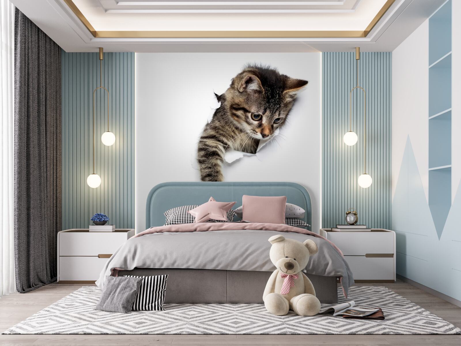 Фотошпалери з білої стіни з'являється кошеня