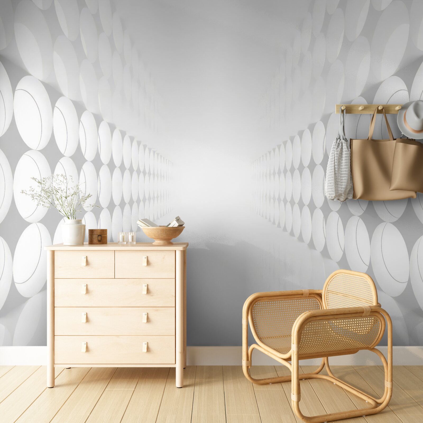 Фотошпалери тунель білий з освітленням в кінці