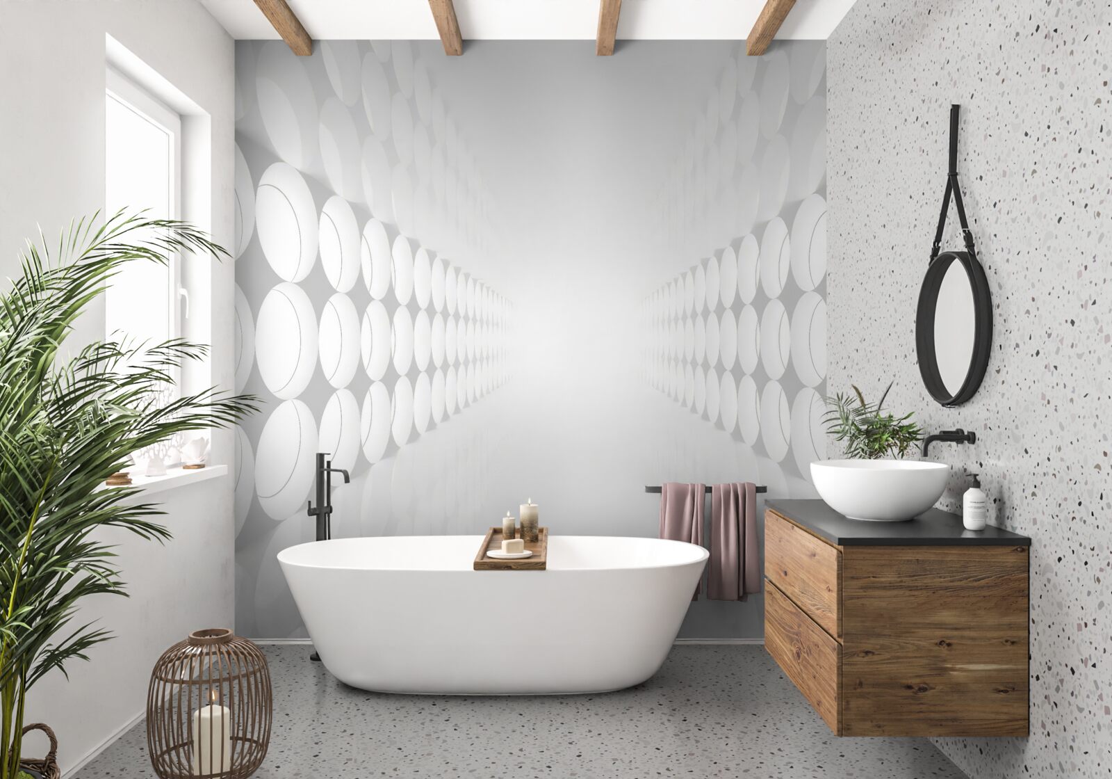 Фотошпалери тунель білий з освітленням в кінці