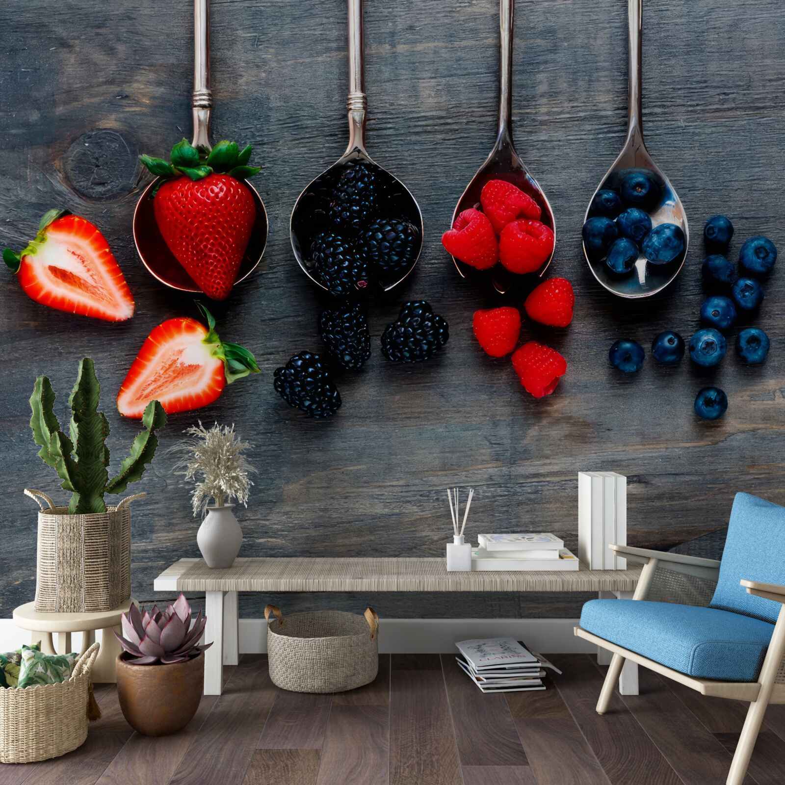 Фотошпалери Ложки, наповнені ягодами