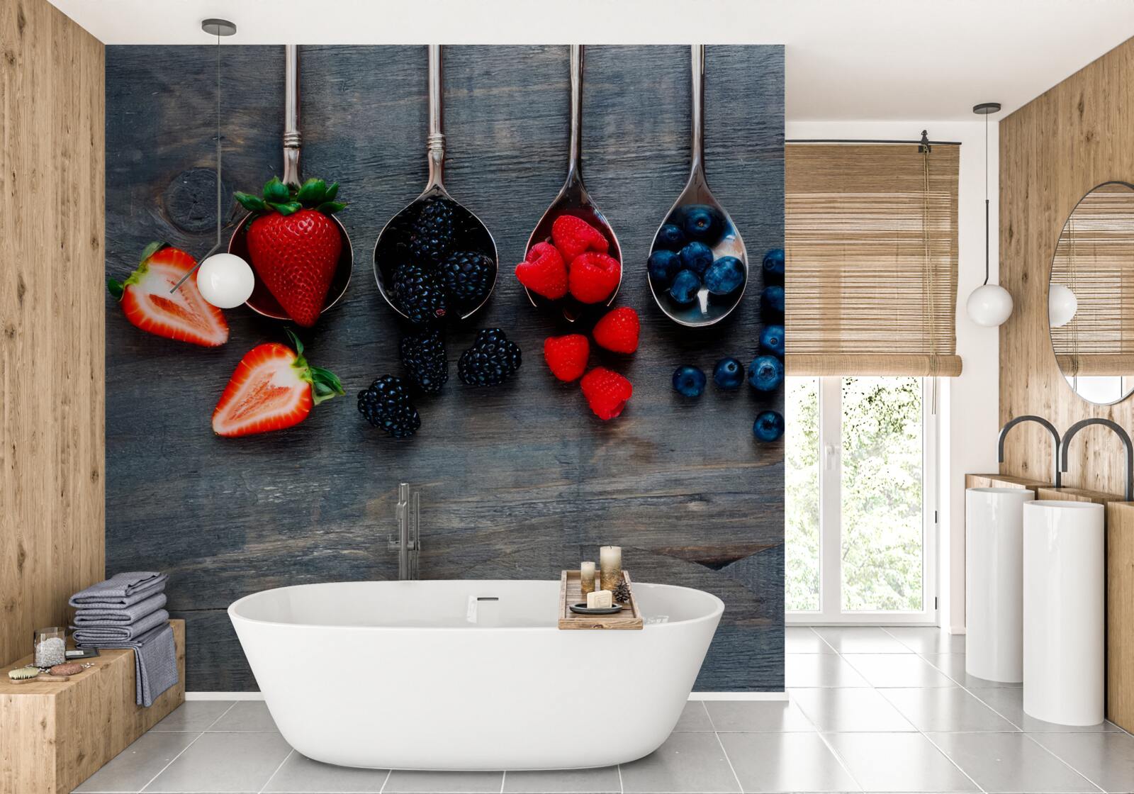 Фотошпалери Ложки, наповнені ягодами