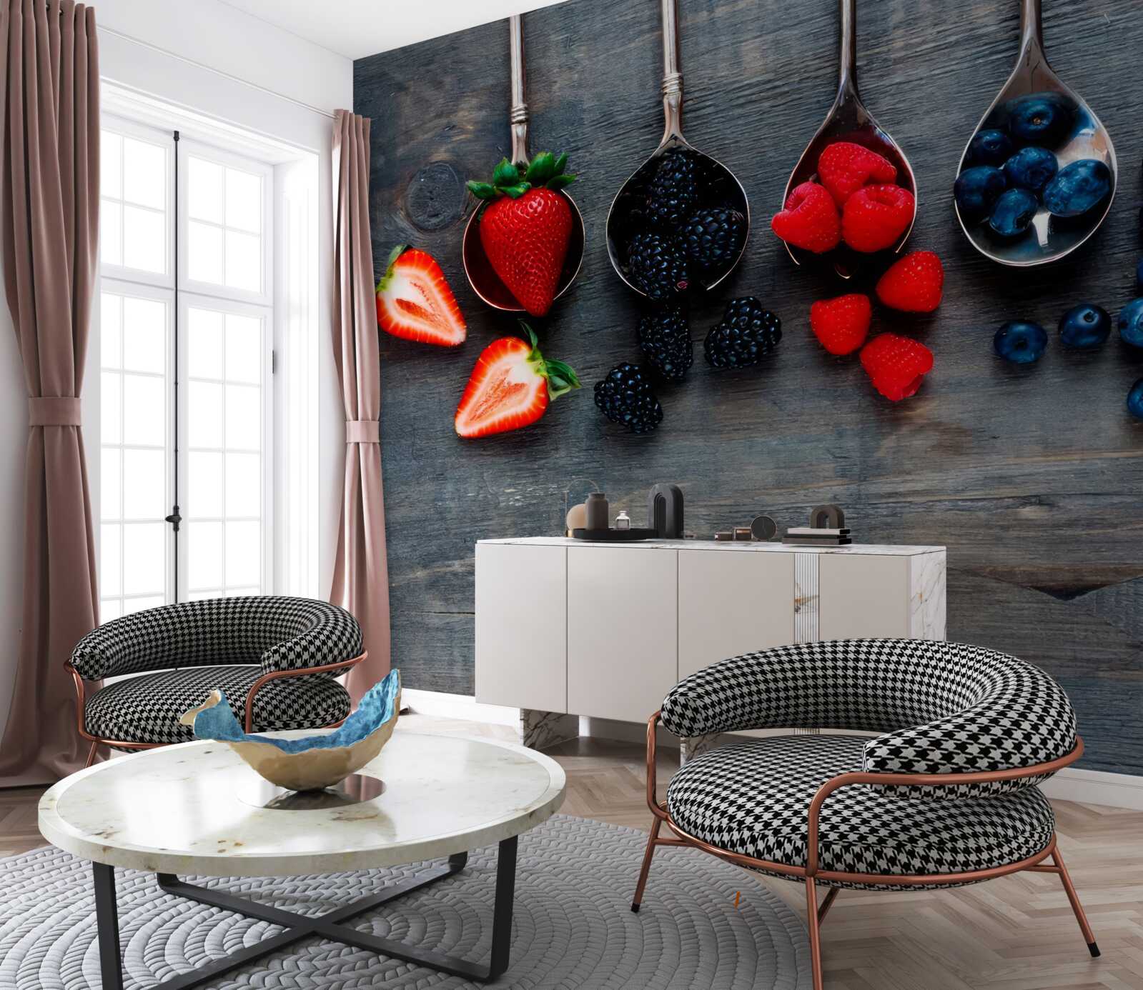 Фотошпалери Ложки, наповнені ягодами