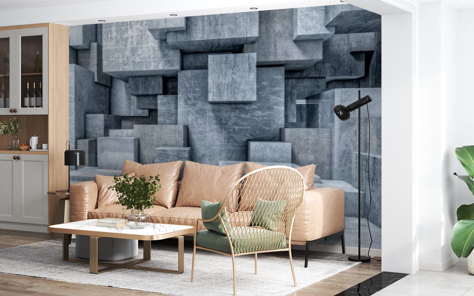 Фотошпалери тривимірні сірі куби