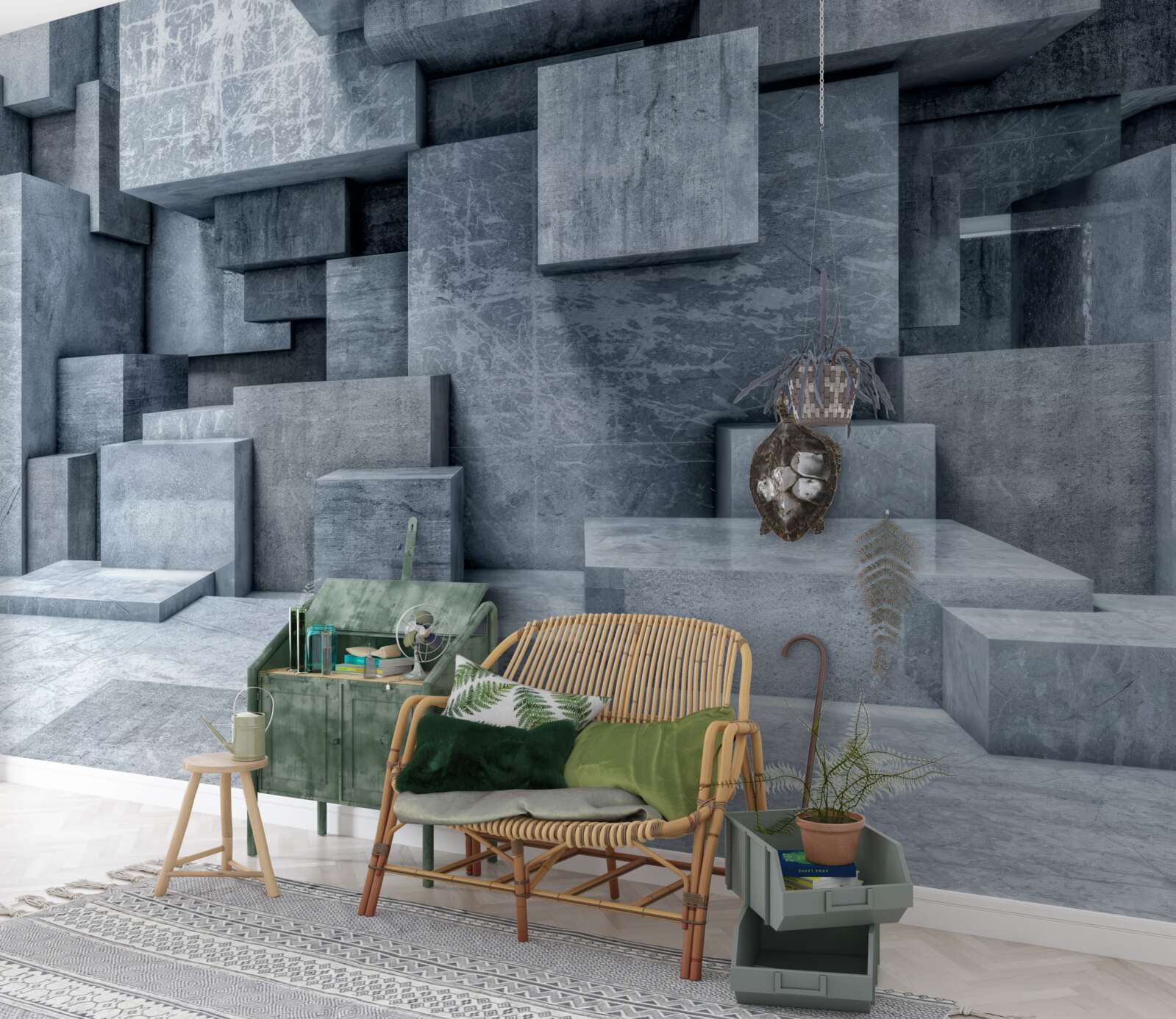 Фотошпалери тривимірні сірі куби