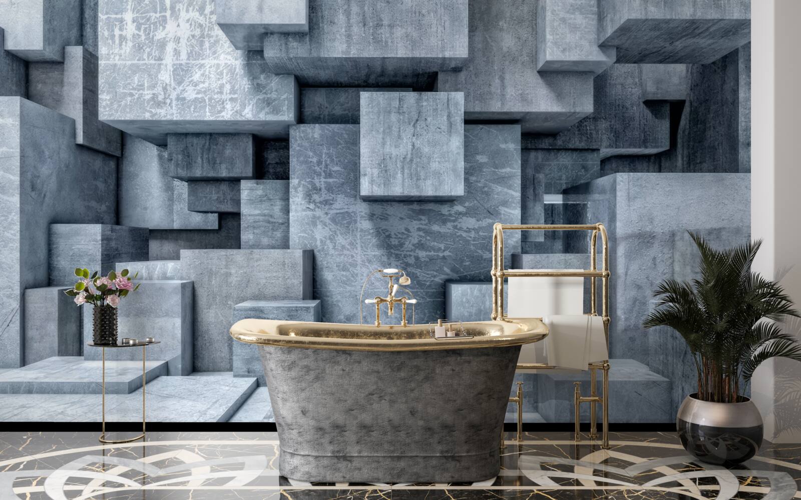 Фотошпалери тривимірні сірі куби