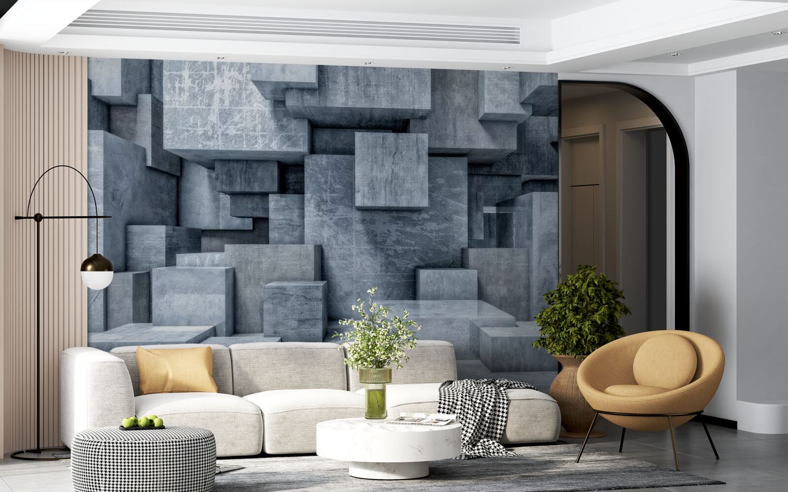 Фотошпалери тривимірні сірі куби