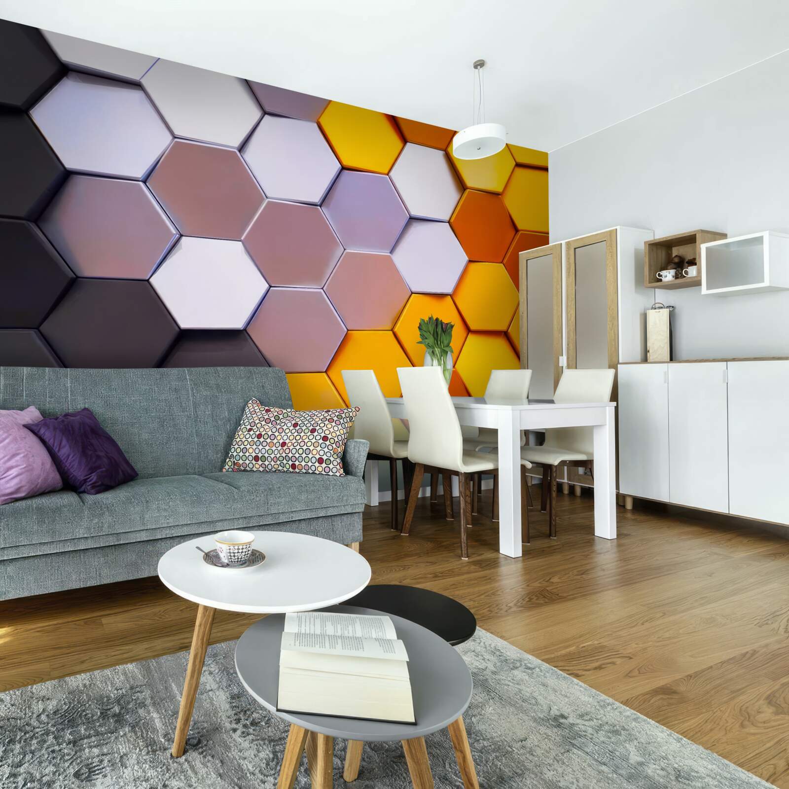 Фотошпалери різнокольорові шестикутні форми