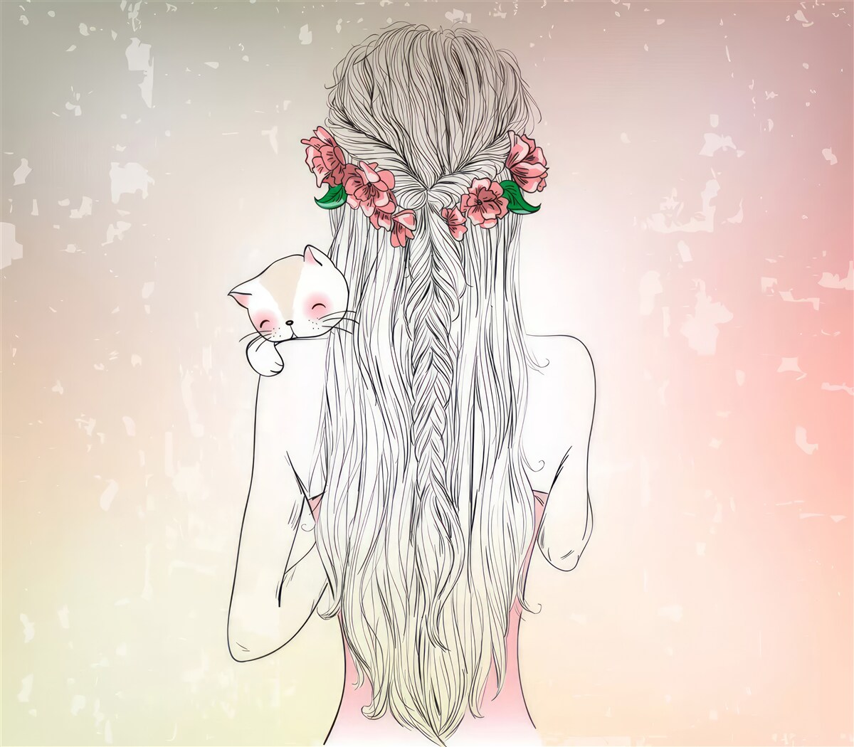 Фотошпалери дівчина стоїть спиною, тримаючи кота в руках