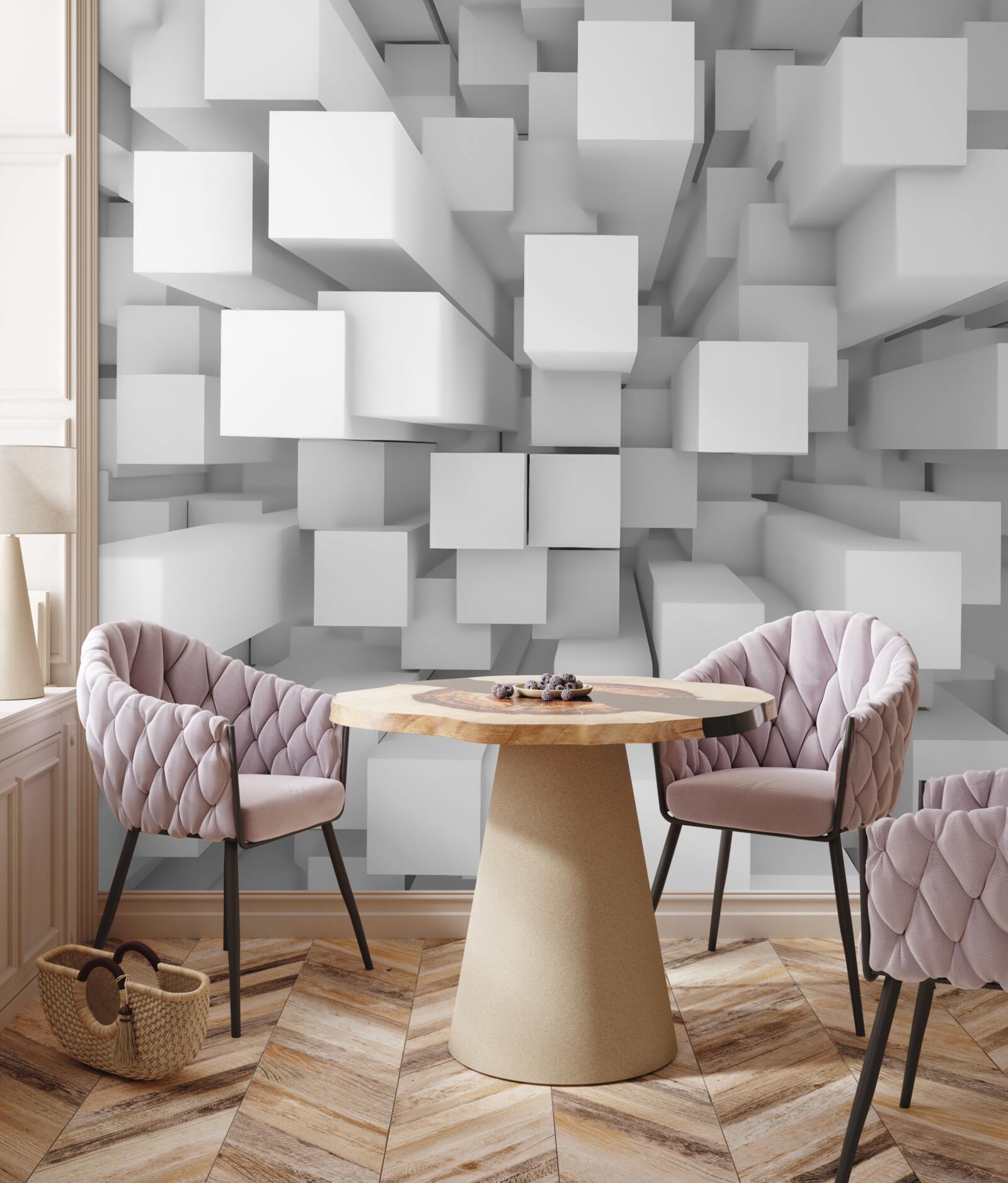 Фотошпалери тривимірні білі паралелепіпеди