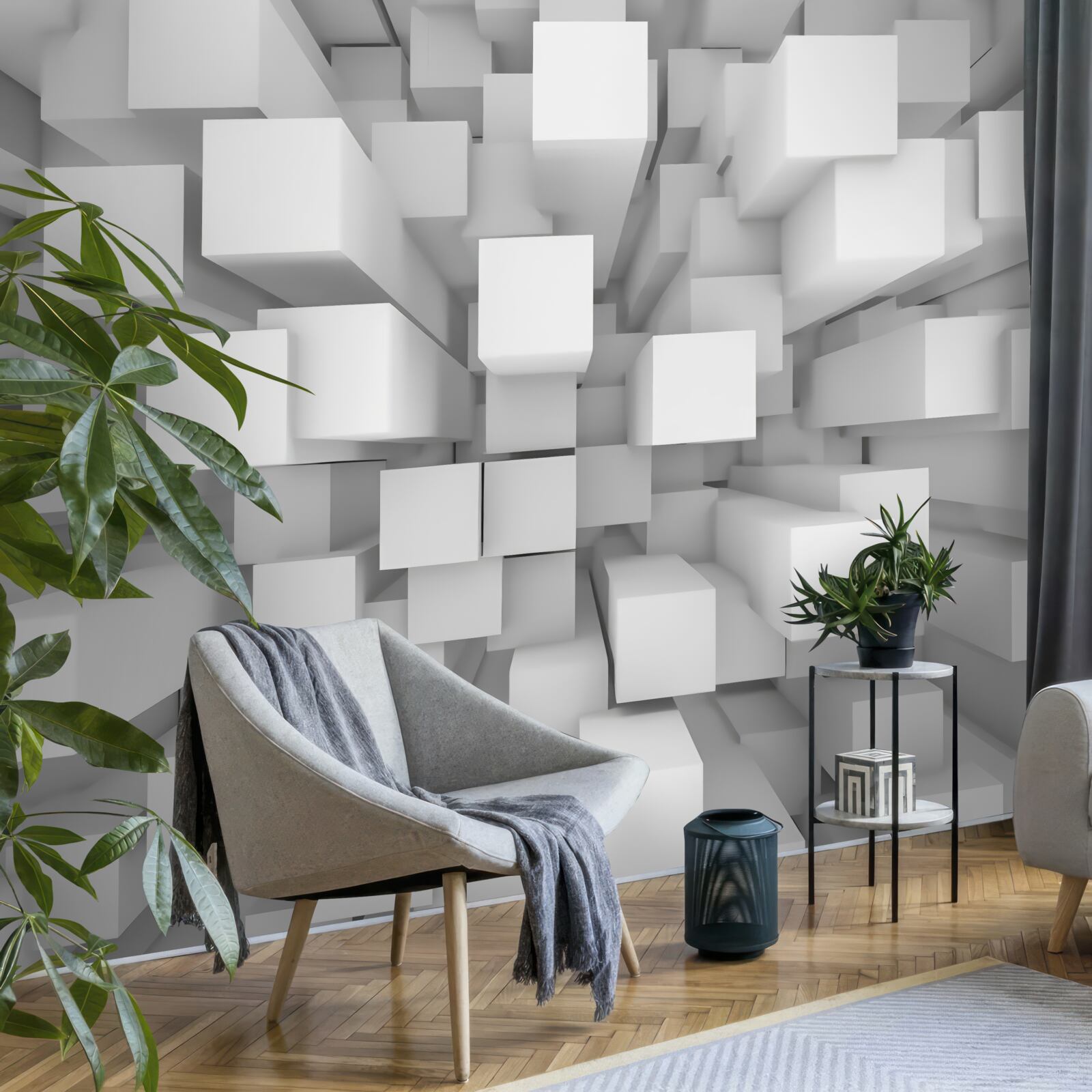 Фотошпалери тривимірні білі паралелепіпеди