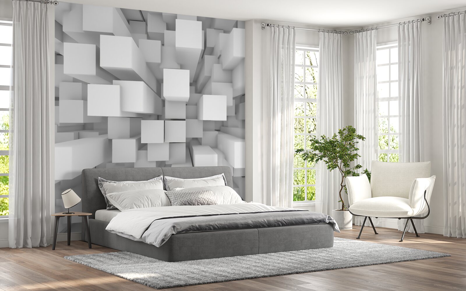 Фотошпалери тривимірні білі паралелепіпеди