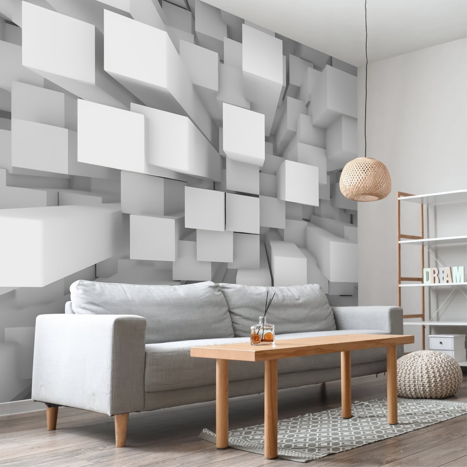 Фотошпалери тривимірні білі паралелепіпеди