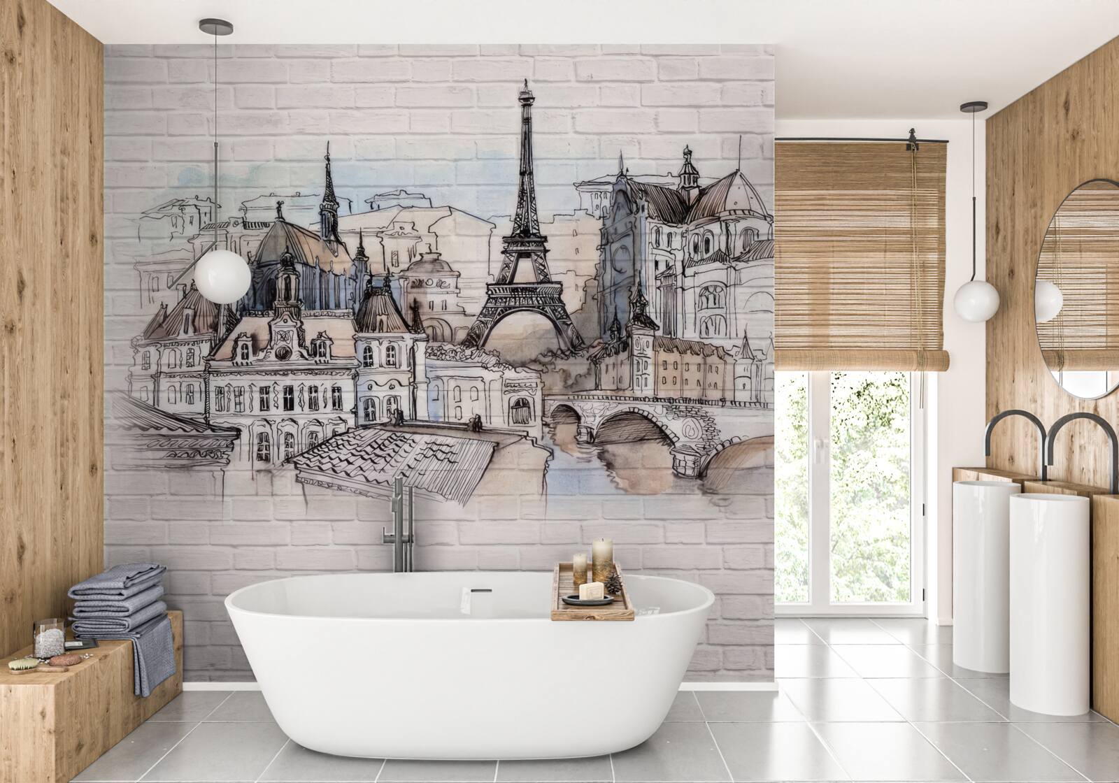 Фотошпалери зображення Парижа на цегляній стіні