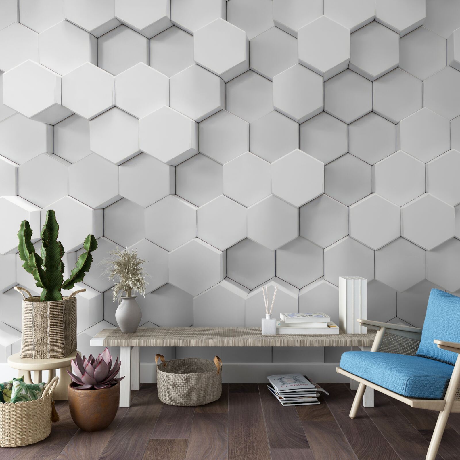 Фотошпалери багато білих шестикутників