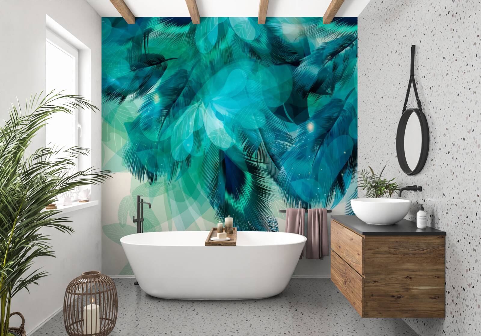 Фотошпалери павине пір'я з бірюзовим відтінком