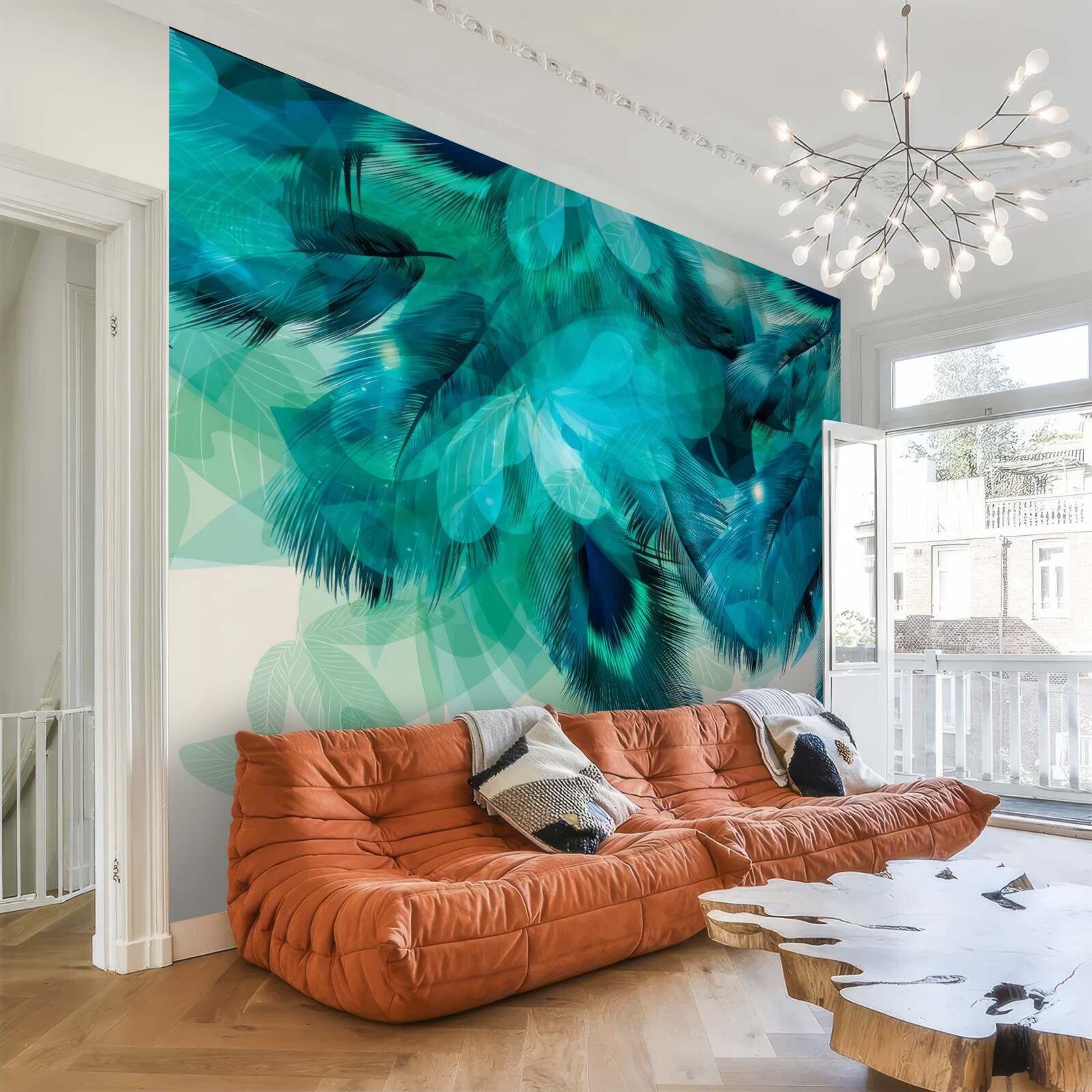 Фотошпалери павине пір'я з бірюзовим відтінком