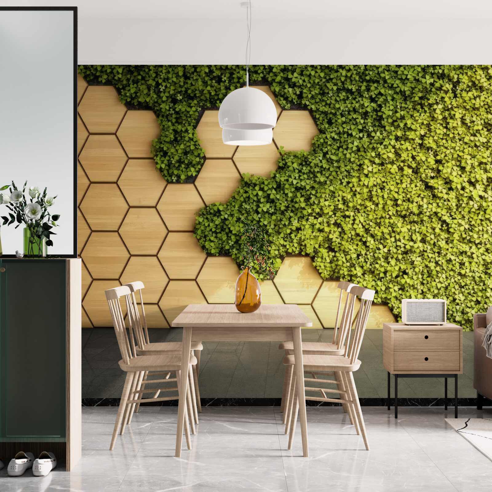 Фотошпалери зелений плющ, обвитий навколо коричневої стіни