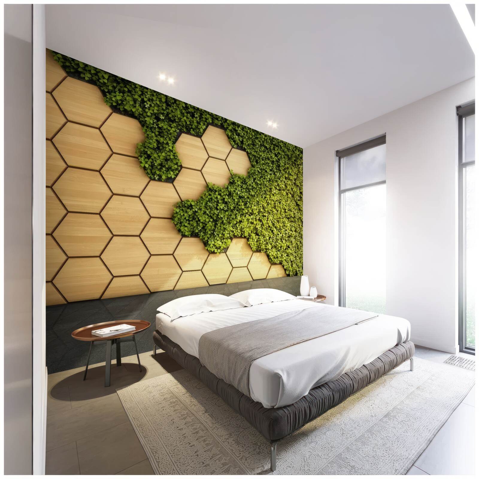 Фотошпалери зелений плющ, обвитий навколо коричневої стіни