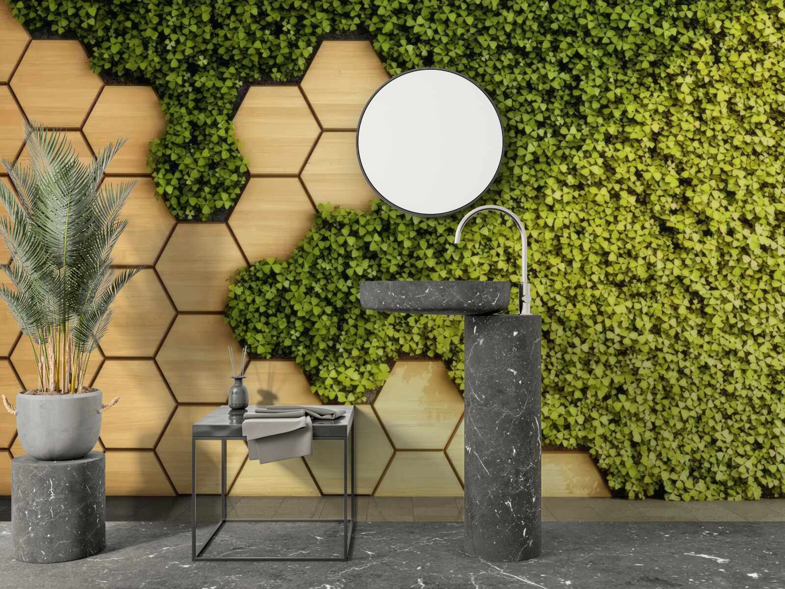 Фотошпалери зелений плющ, обвитий навколо коричневої стіни