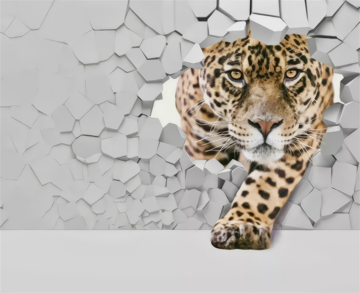 Фотошпалери з білої стіни виходить леопард