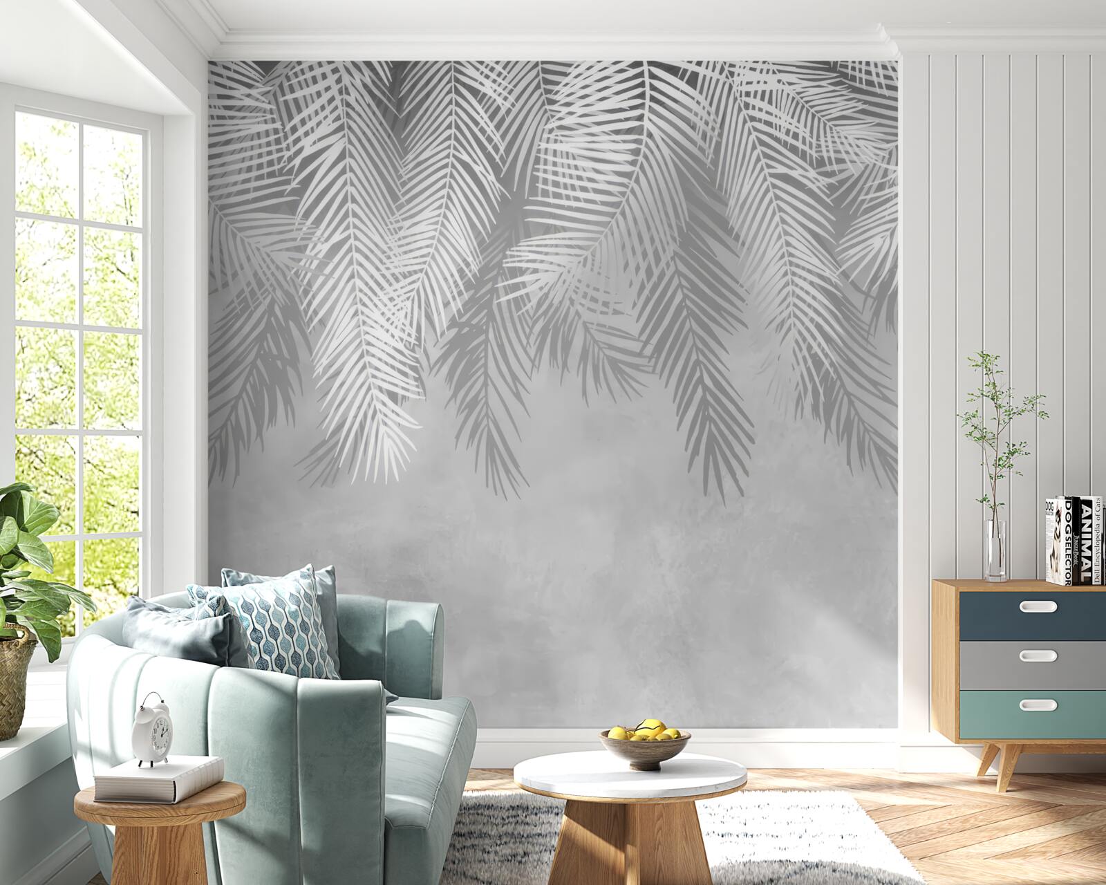 Фотошпалери великі білі листя папороті, що звисають вниз