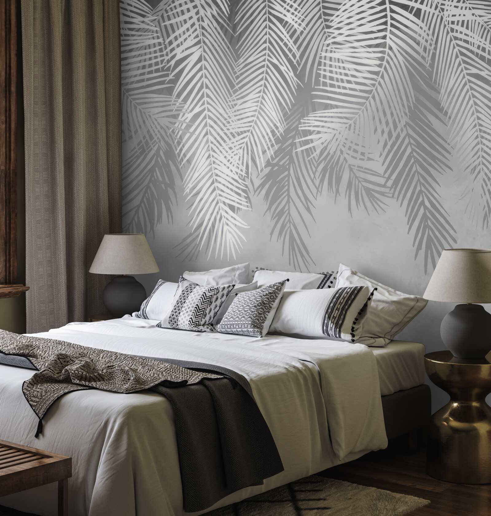 Фотошпалери великі білі листя папороті, що звисають вниз