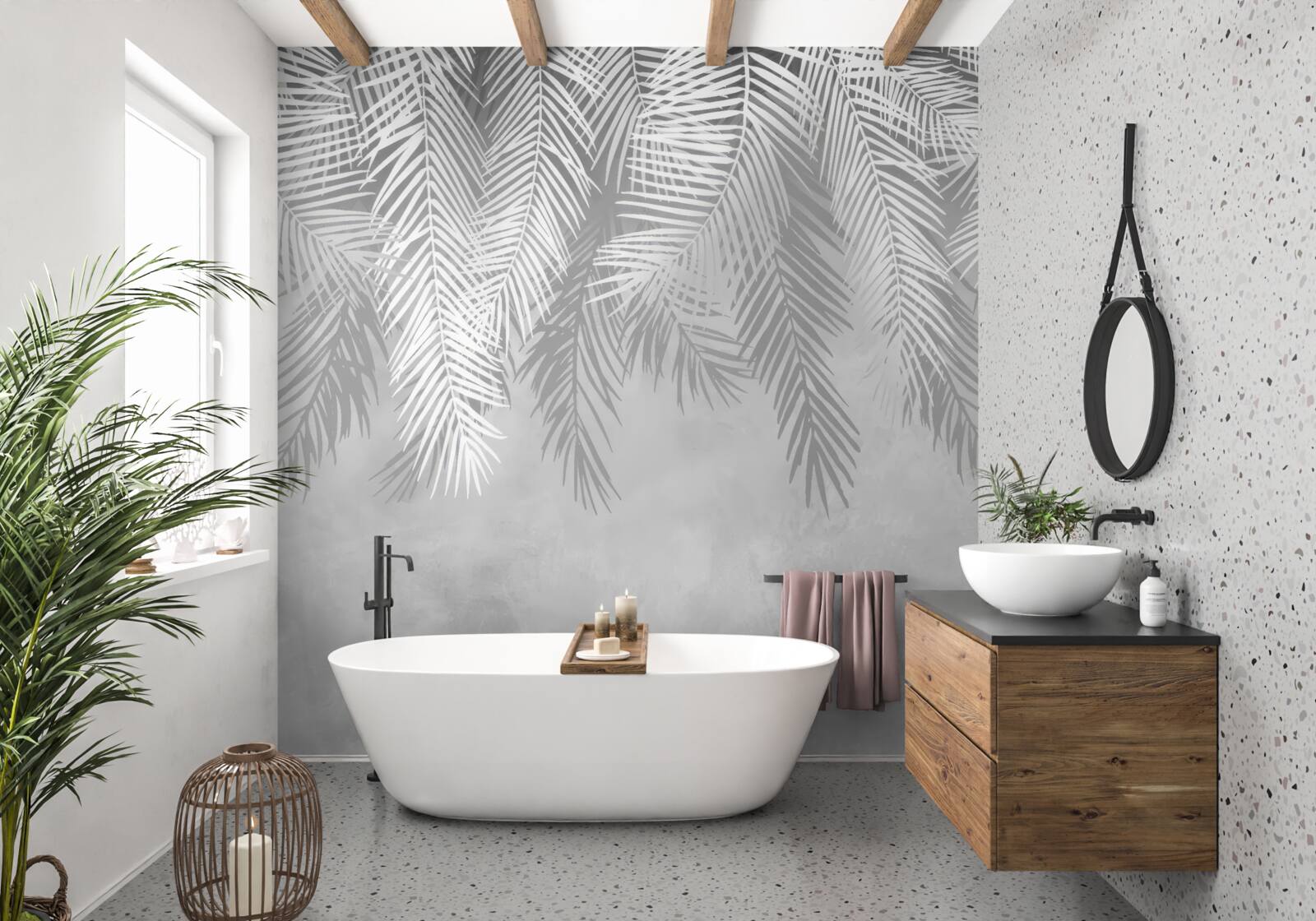 Фотошпалери великі білі листя папороті, що звисають вниз