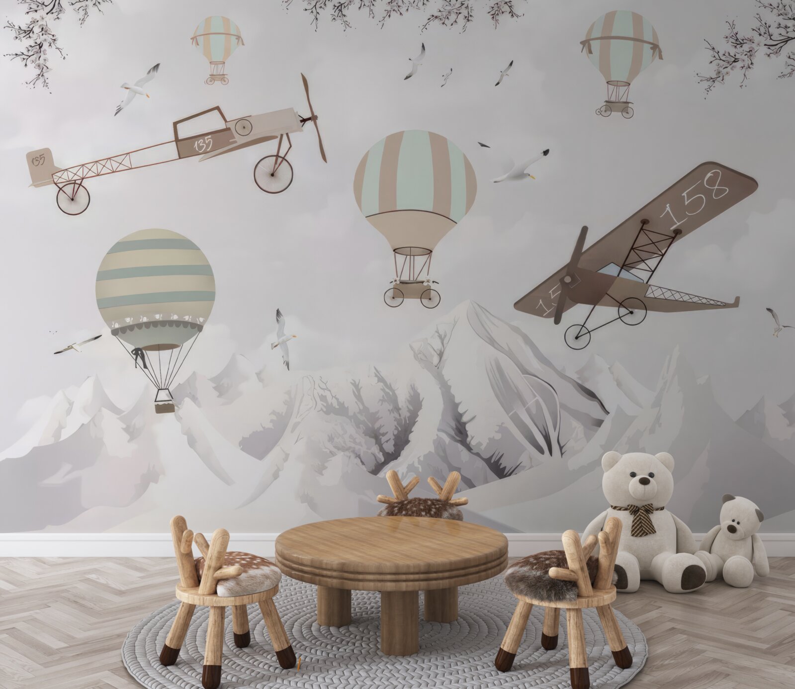 Фотошпалери над горами пролітають різні літаки