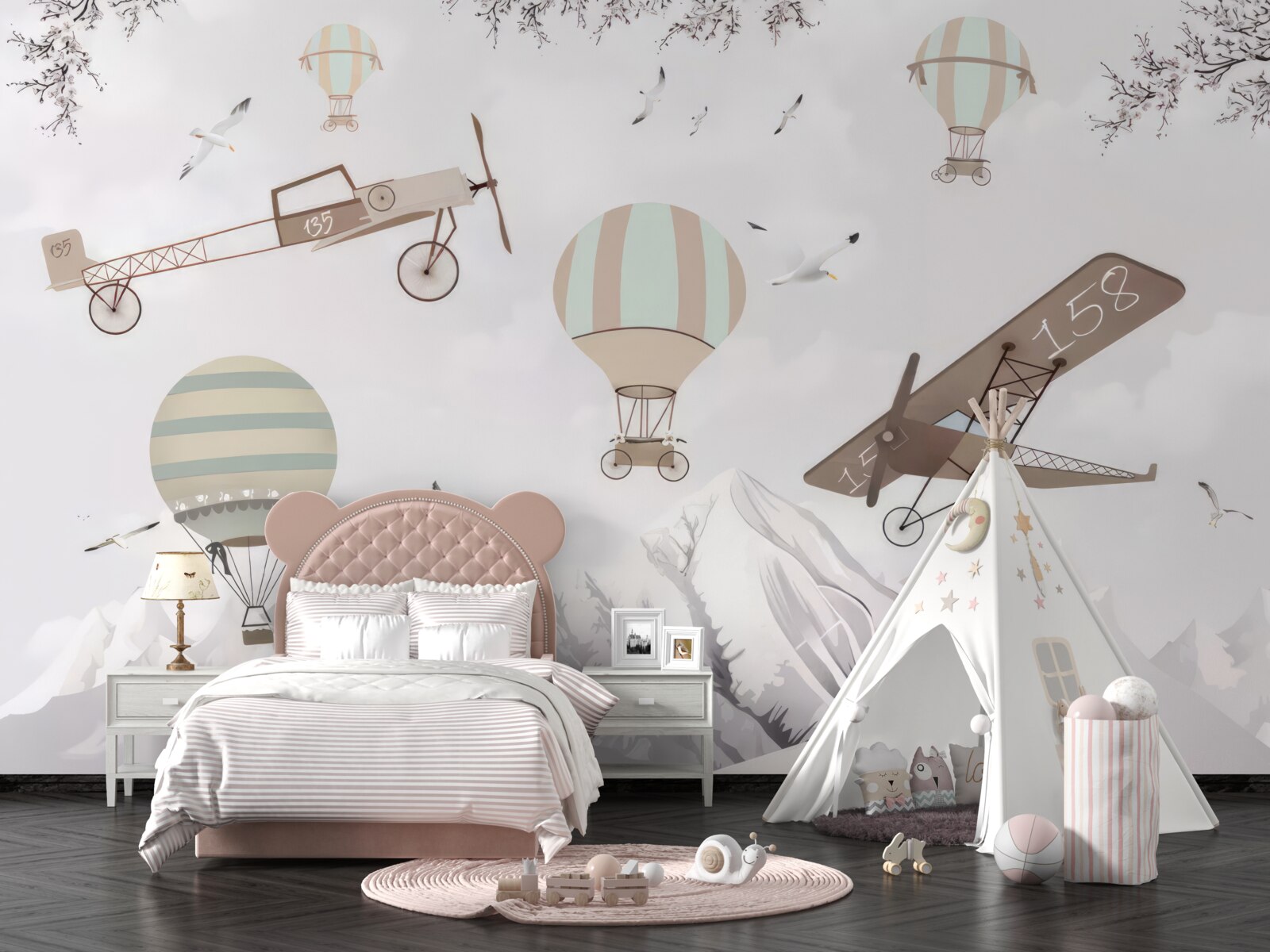 Фотошпалери над горами пролітають різні літаки