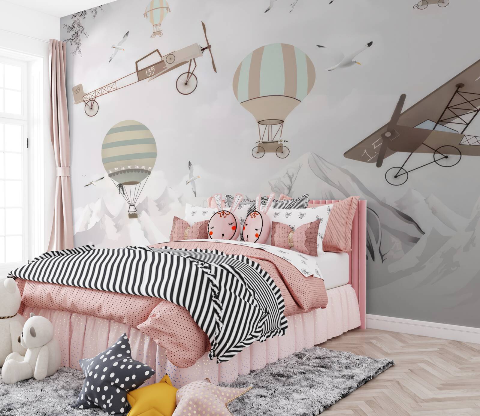 Фотошпалери над горами пролітають різні літаки