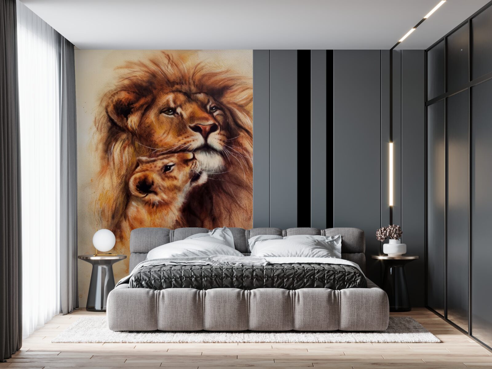 Фотошпалери дорослий лев і його левенята