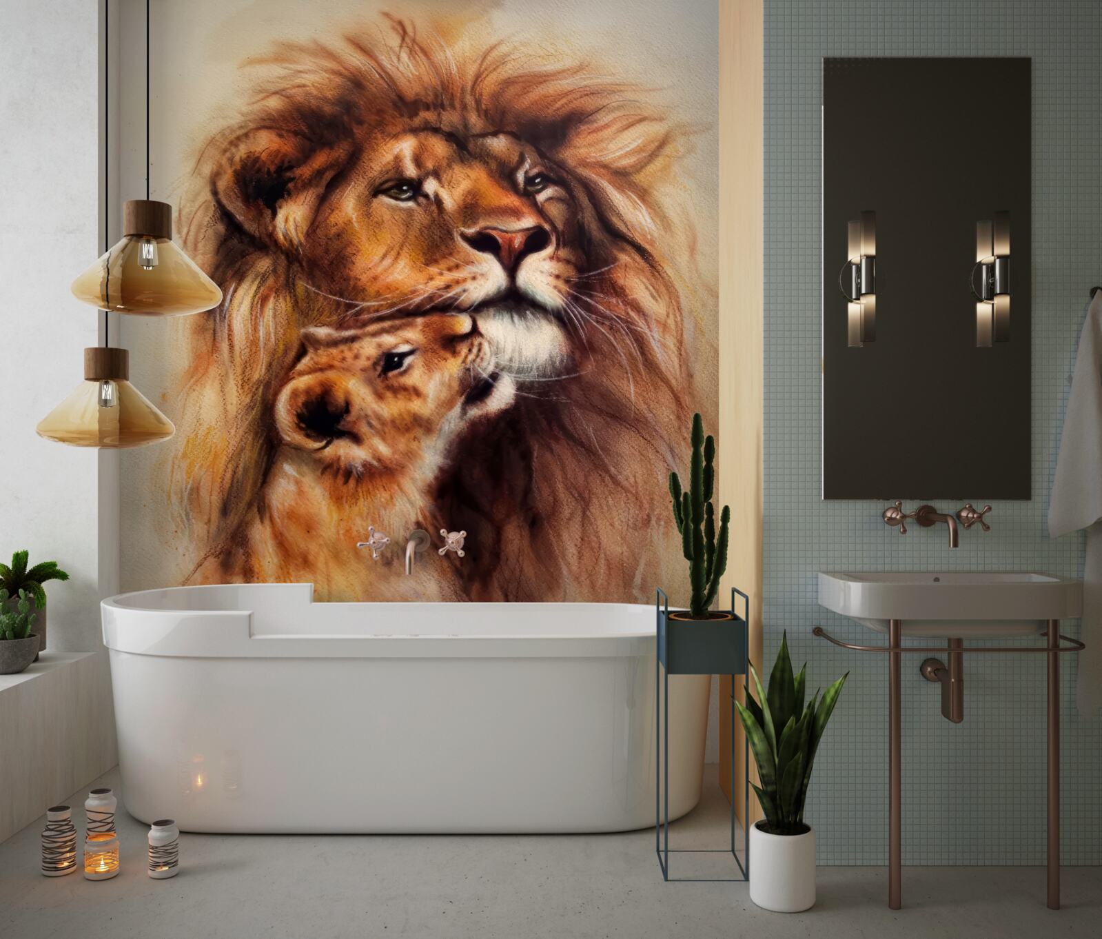 Фотошпалери дорослий лев і його левенята