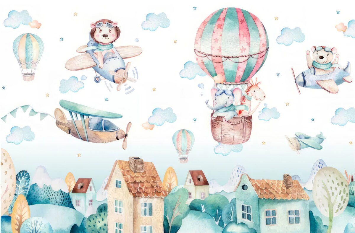 Фотошпалери тварини пролітають над будинками з автомобілями