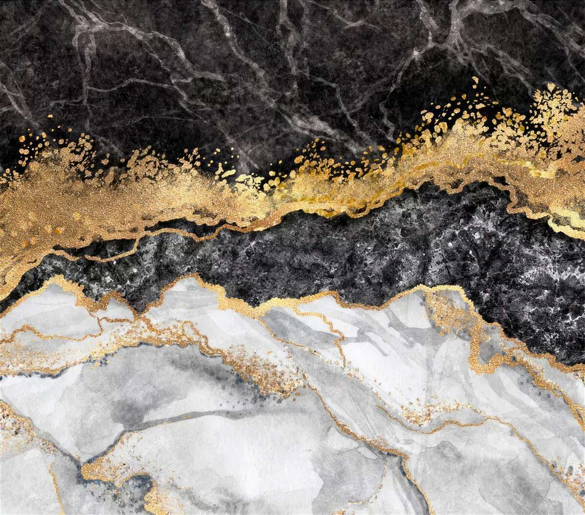 Фотошпалери мармур у відтінках чорного, білого та золотого