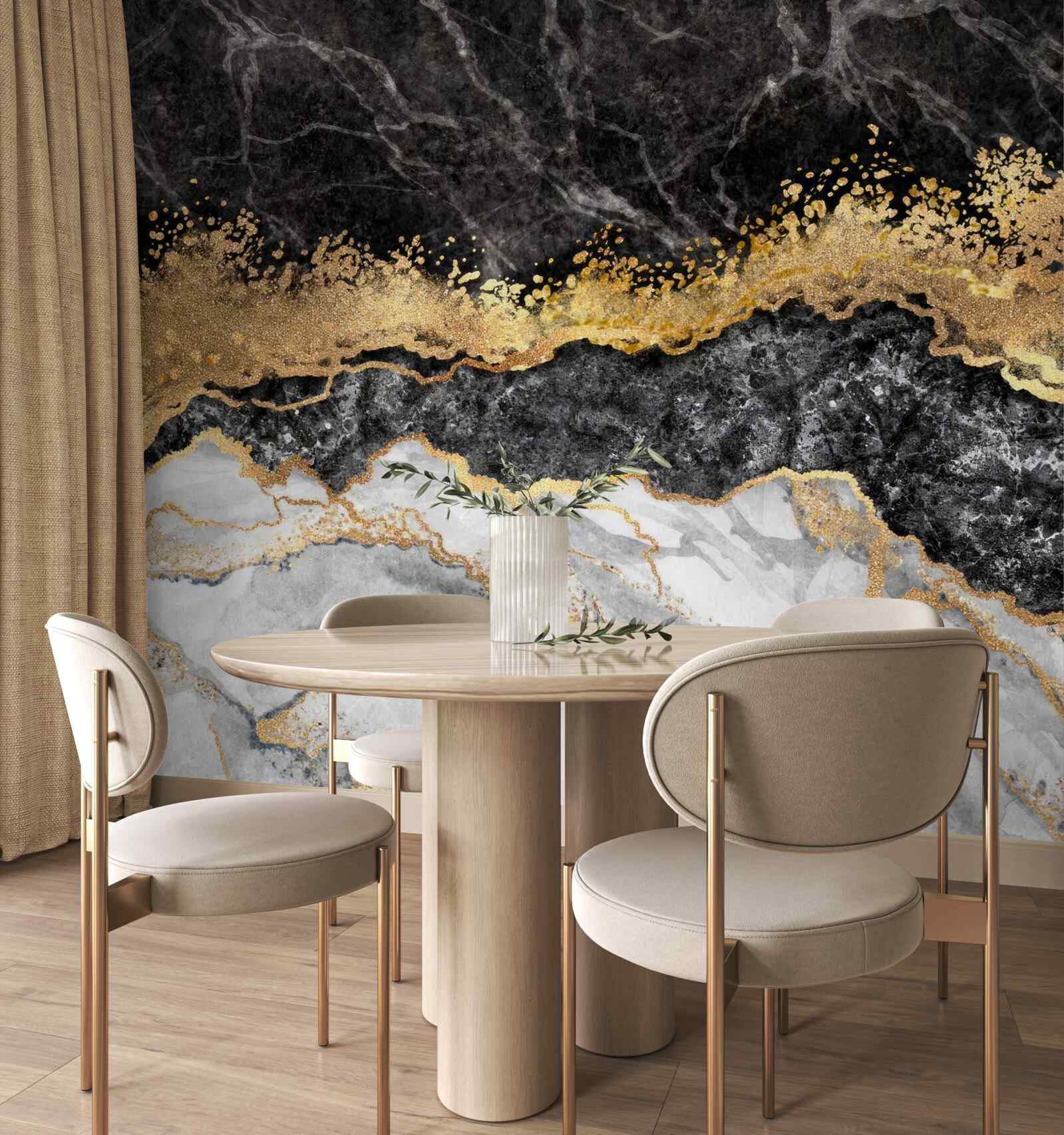 Фотошпалери мармур у відтінках чорного, білого та золотого