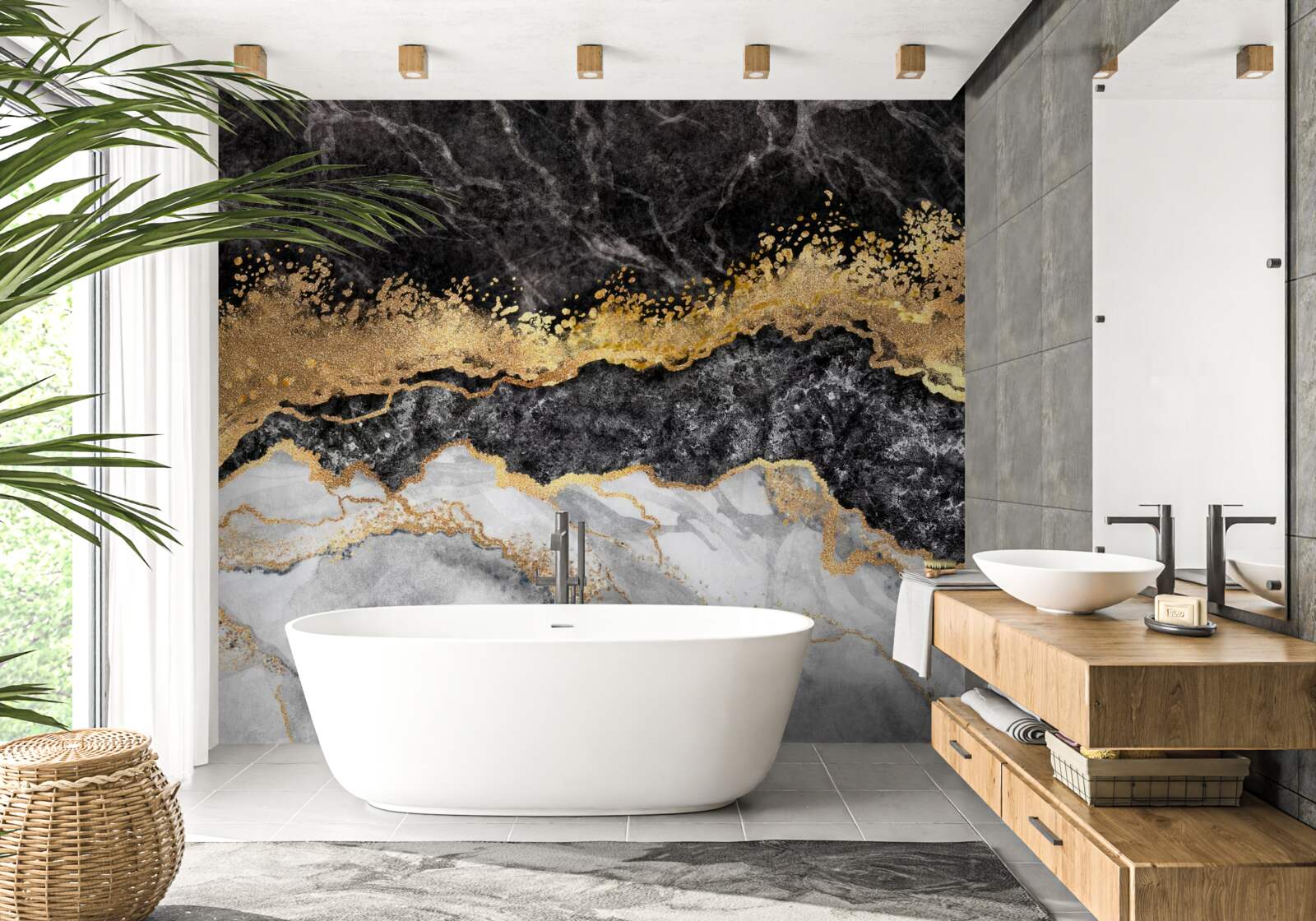 Фотошпалери мармур у відтінках чорного, білого та золотого
